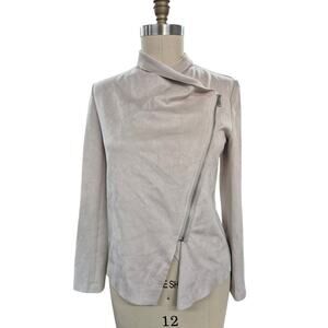 Philosophy 100% Polyester Faux Leather Asymmetrical Zip Cream Jacket Sz M NWOT